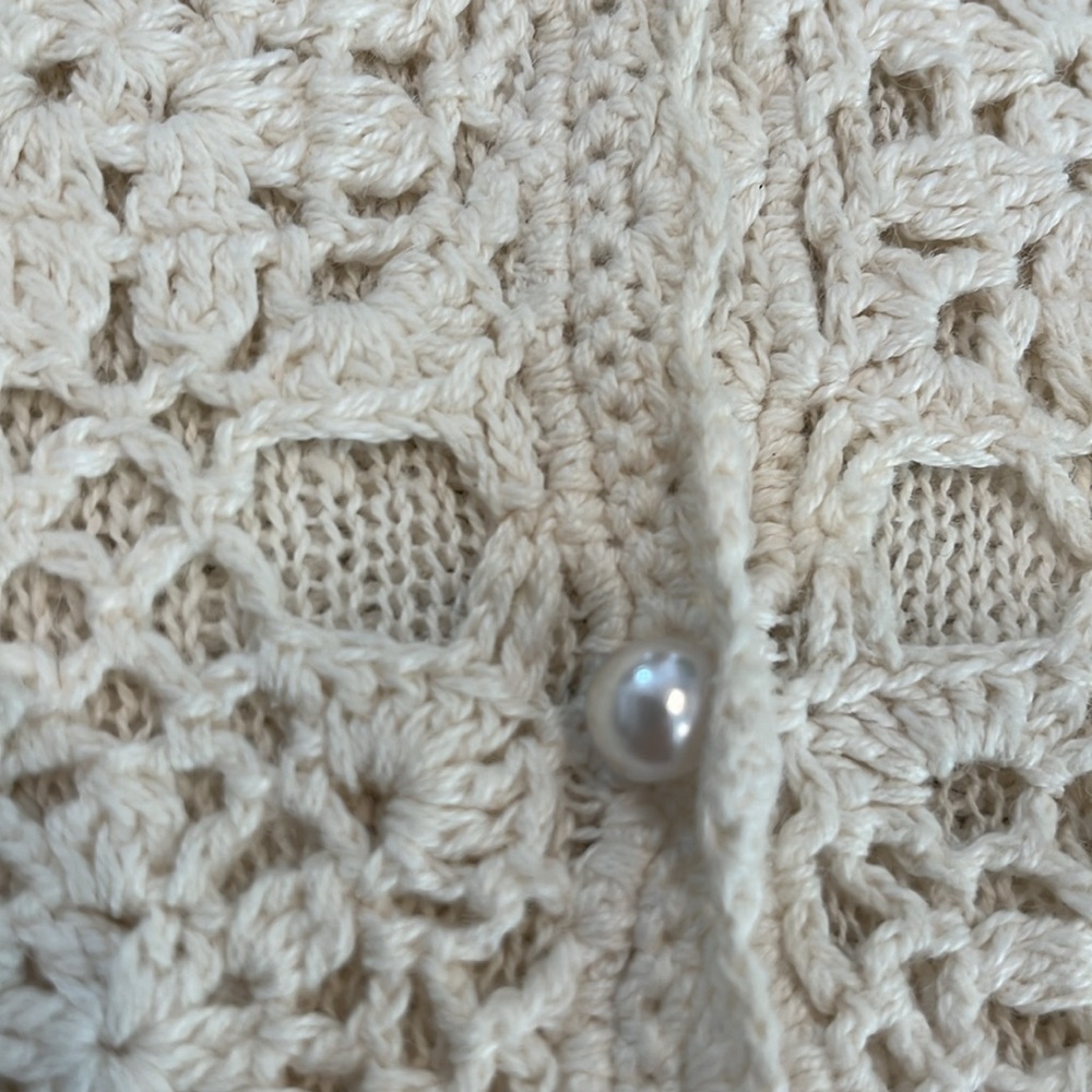 VINTAGE JACLYN SMITH CROCHETED KNIT BEADED SWEATER IVORY CREAM SIZE LARGE - Picture 10 of 16